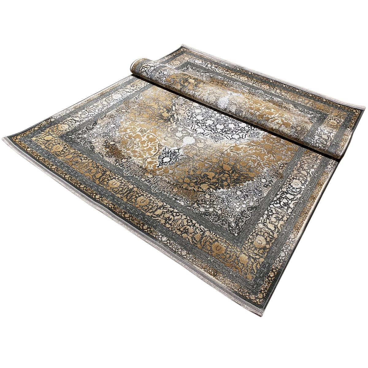 Rauchgold Teppich 170x240 cm, rechteckig, gold-grau mit ornamentalem Medaillonmuster