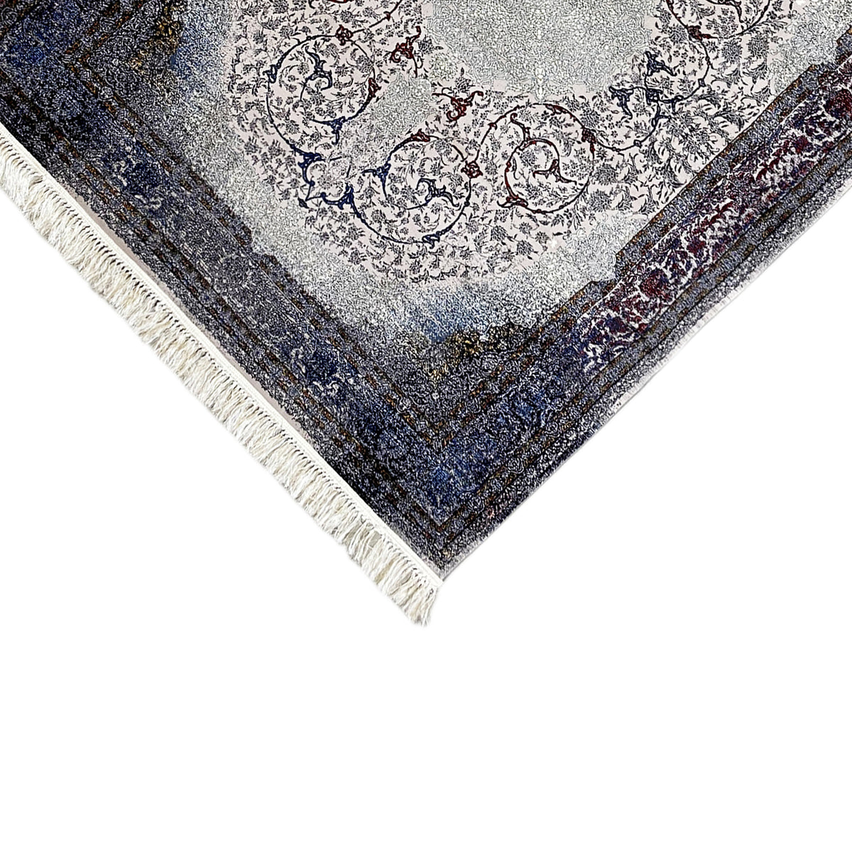 Teppich Sofia 160x230 cm, Detail unten: Fransen, dunkler Rand mit Ornamentstreifen