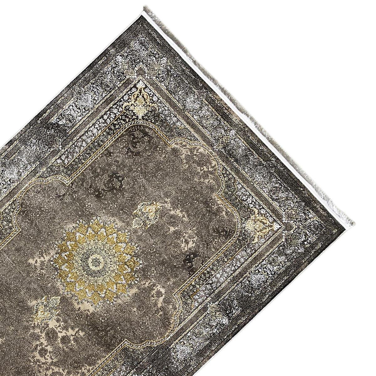 Orientteppich 170x240 cm, dunkelgrau mit gold-grauer Bordüre und Medaillon-Motiv