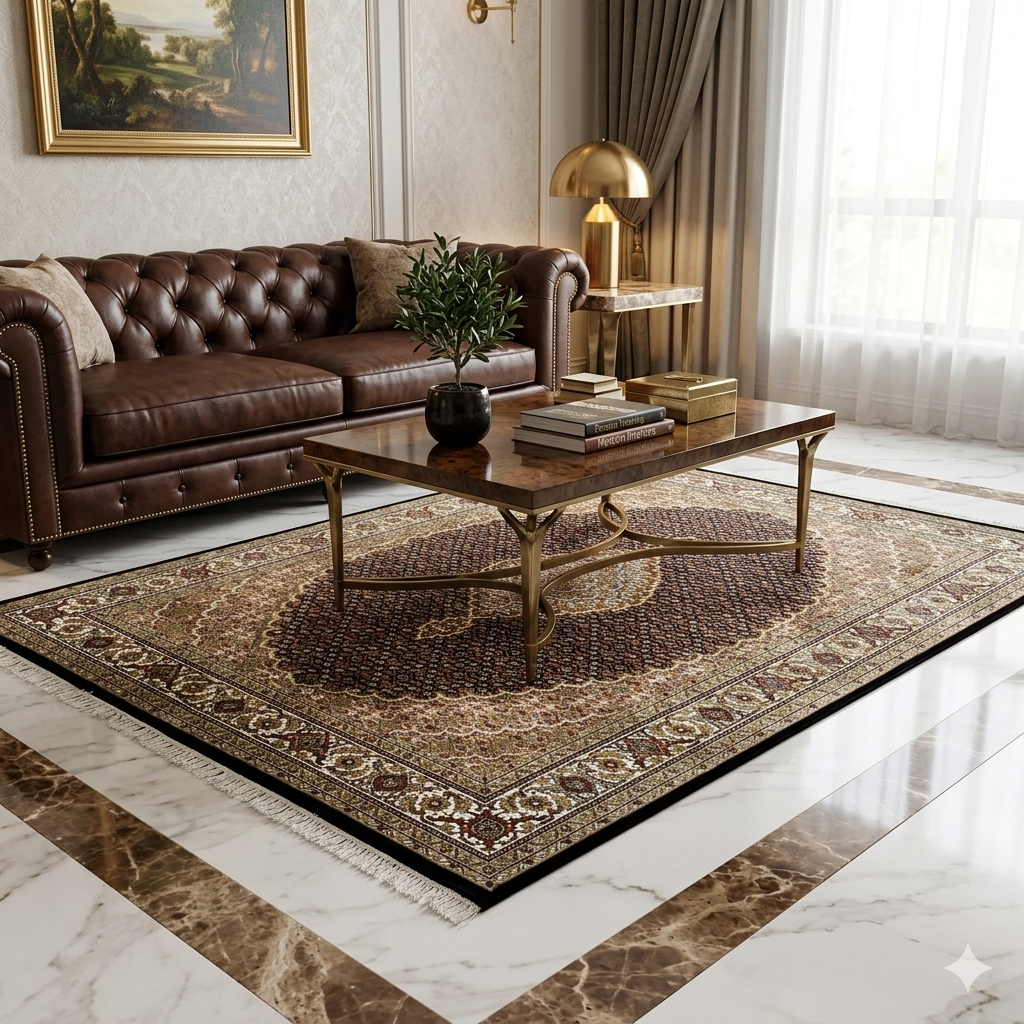 Teppich mit Paisley-Medaillon und Musterbordüre, braun-beige, ideal unter Wohnzimmertisch