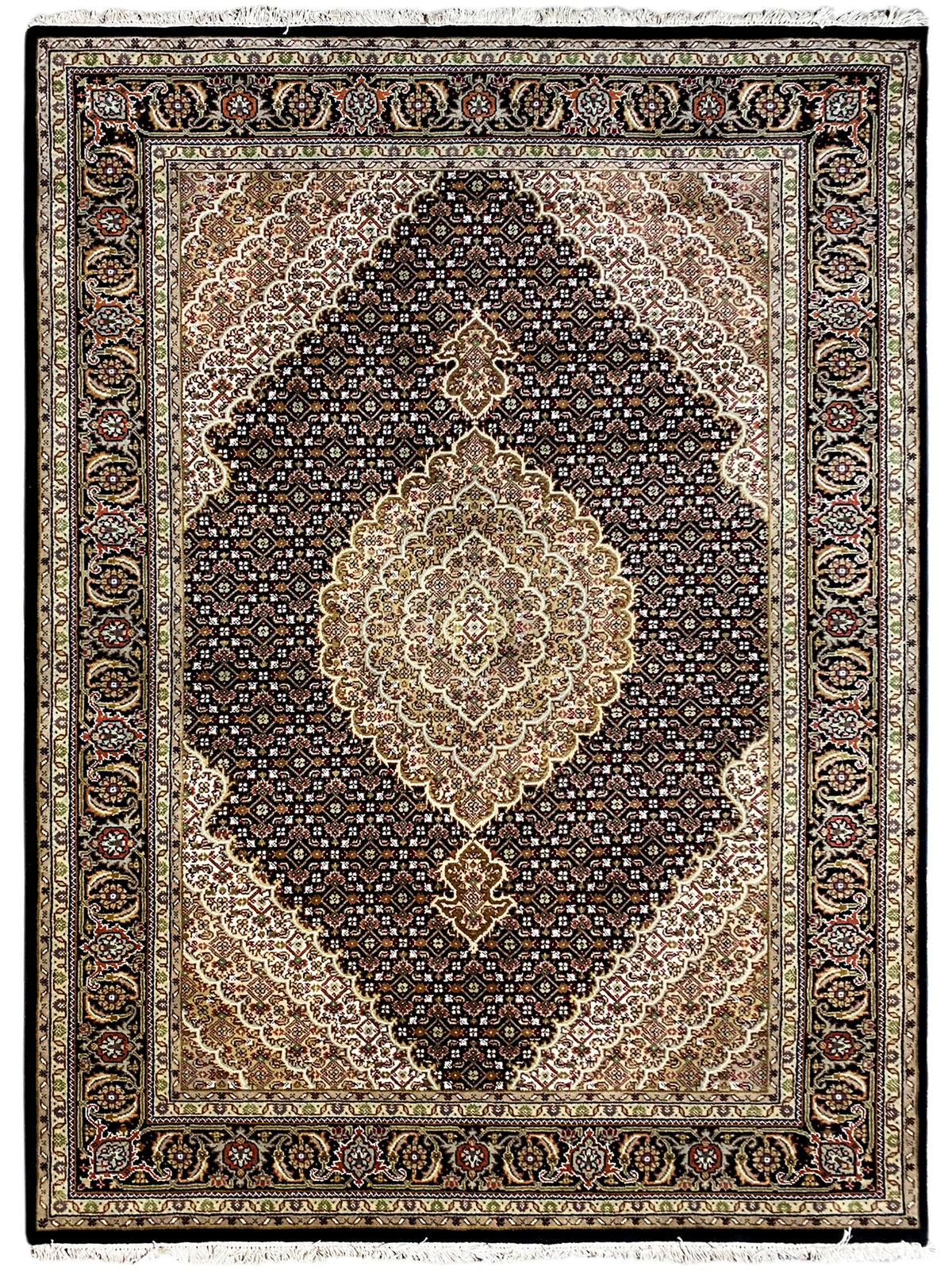 Orientteppich mit großem Zentrums-Medaillon, Muster in Beige, Dunkelbraun und Goldtönen