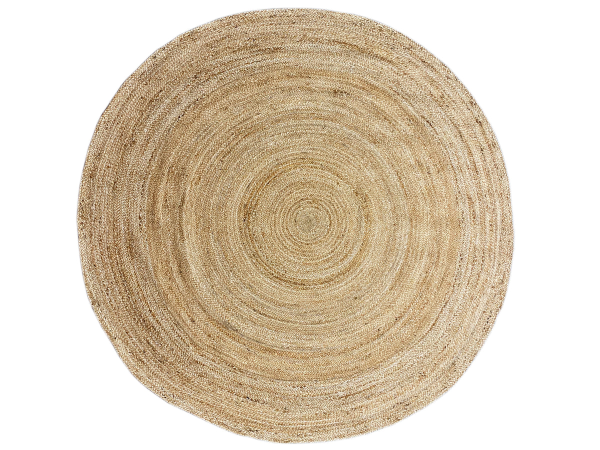 Runder Jute-Teppich in Naturtönen mit konzentrischem Spiral-Design