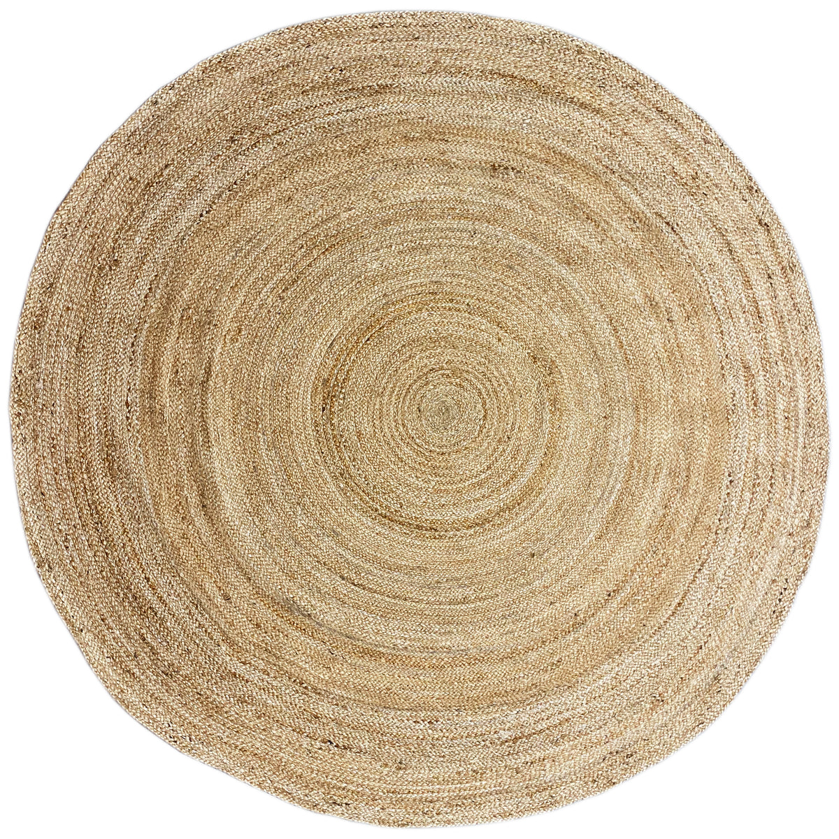 Runder Jute-Teppich mit konzentrischen Kreisen in Naturbeige
