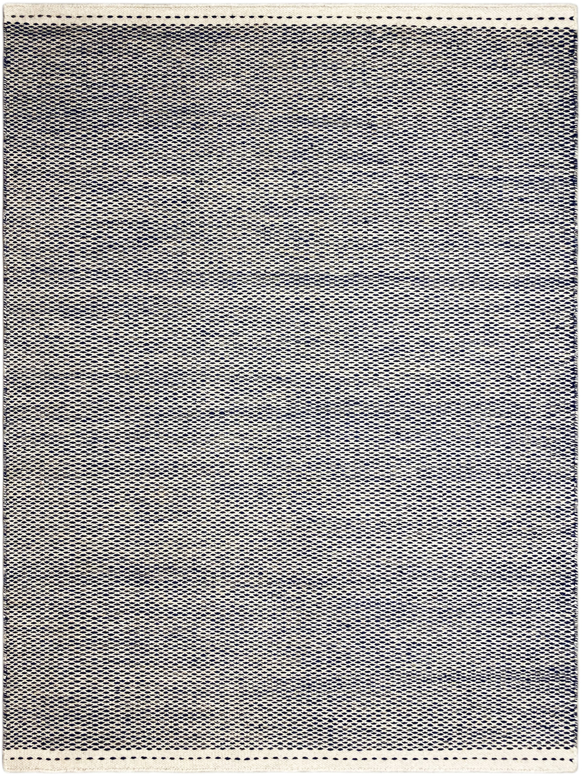 Kelim-Teppich in dunkelblau mit feinem Webmuster und hell abgesetzter Randumrandung