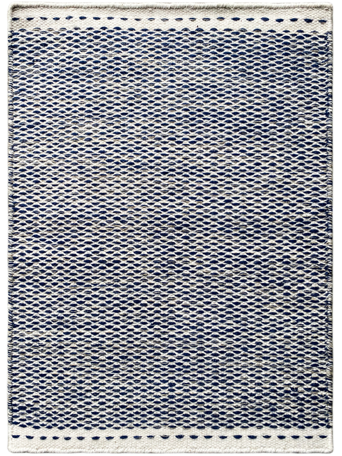 Blauer Kelim-Teppich 60x90 cm mit blauem Muster und eingefasstem Rand