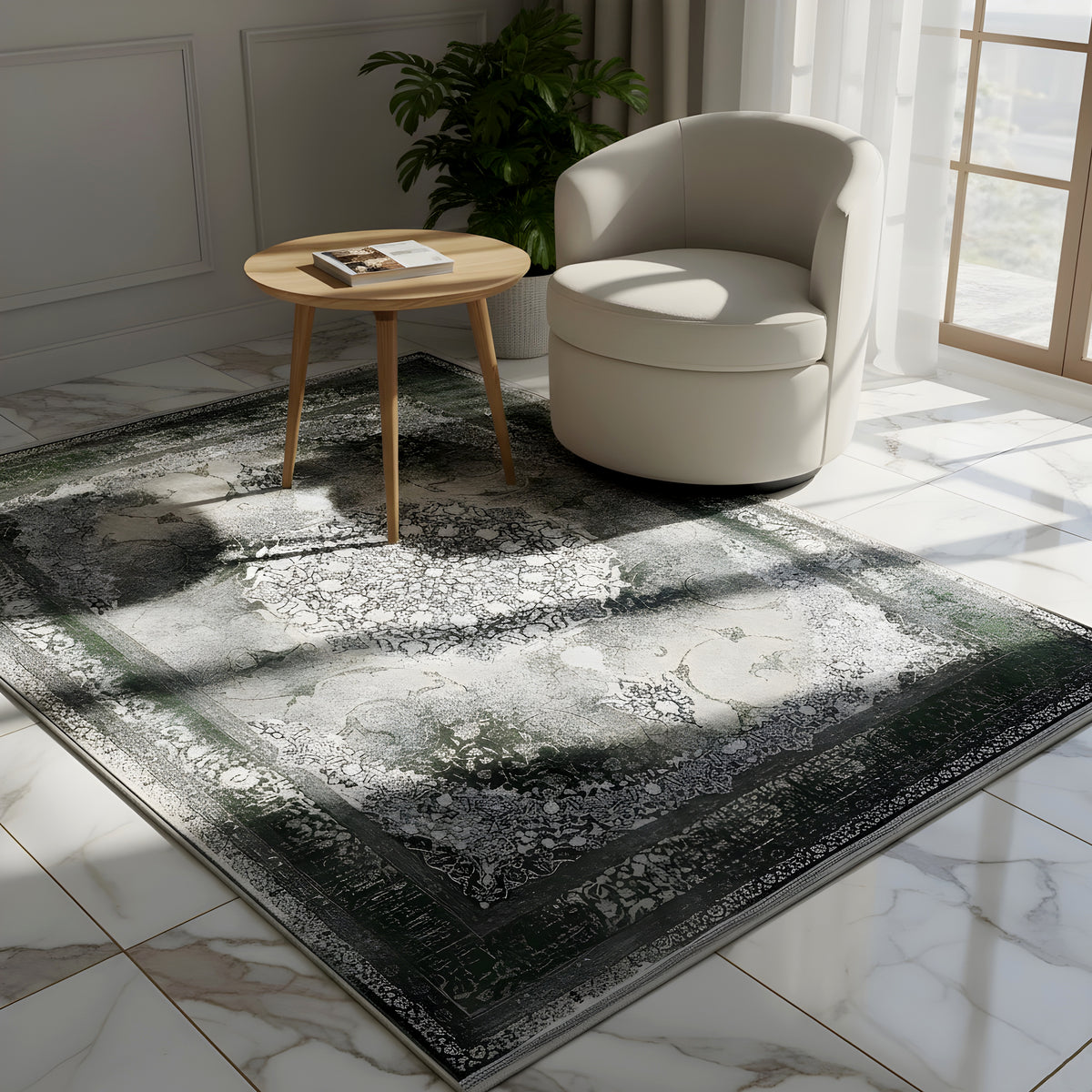Teppich 170x240 cm mit großflächigem Ornamentmuster und dunklem Rand