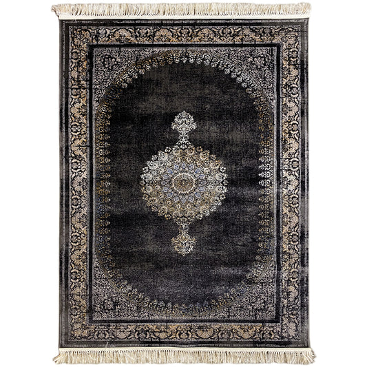 Teppich Polypropylen Medaillon Schwarz Grau 160x230 für Wohnzimmer
