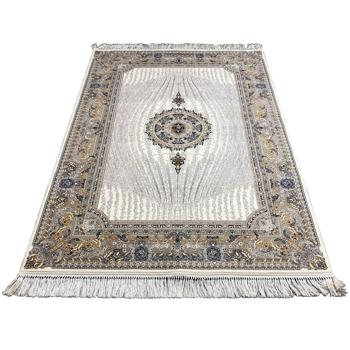 Teppich Elara 160x230 vollständig: cremefarbener Grund, Medaillon, ornamentale Seitenborte