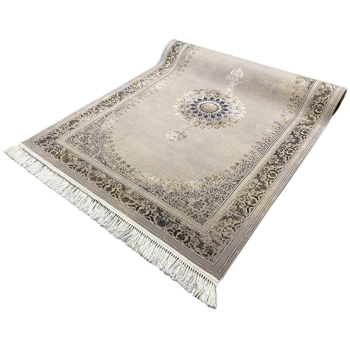 Wiesner Teppich 160x230 cm in Beige mit Ornamentrahmen und Fransen an den Kanten