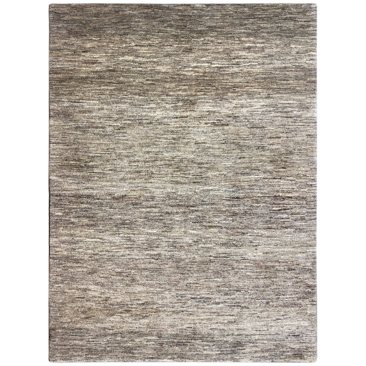 Gabbeh-Teppich Vorderansicht, horizontale, graubeige Melange-Optik