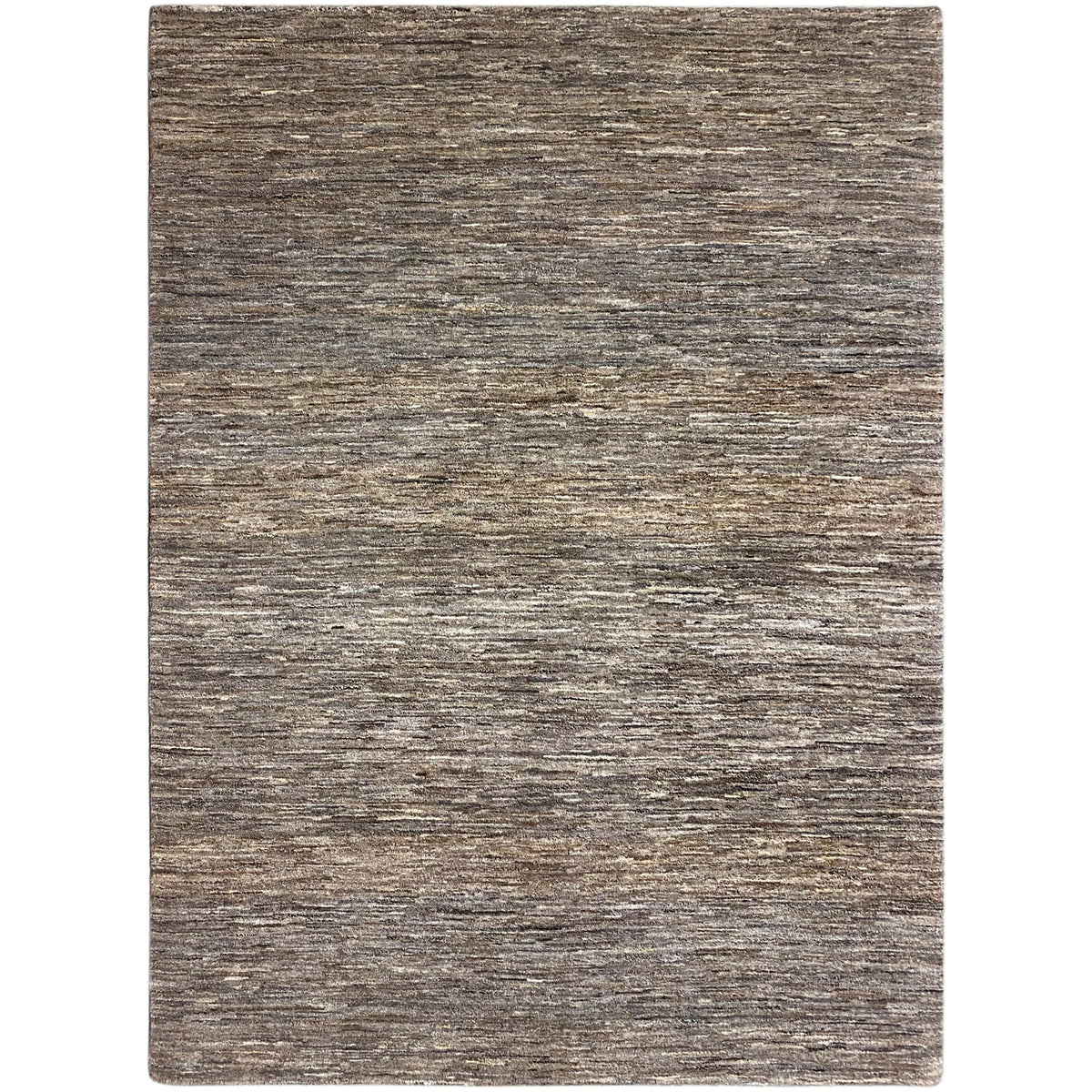Teppich 243x168 in Grau-Braun mit horizontal gestreiftem, meliertem Muster.