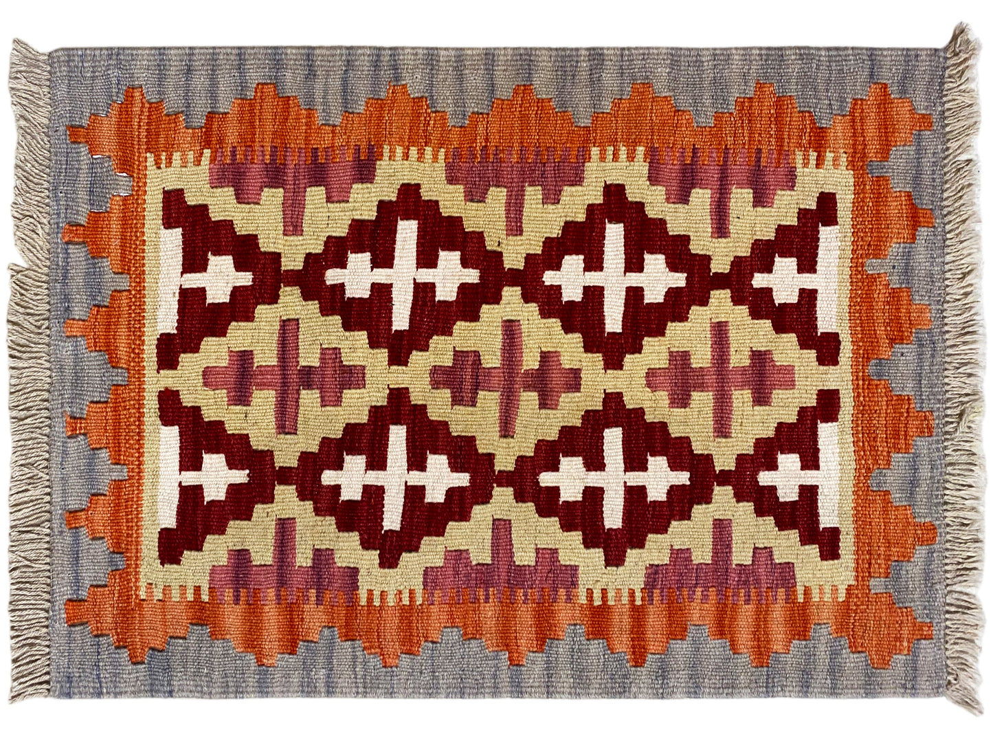 Naturwolle Kelim Teppich rot-beige, handgewebter Qashqai Stil