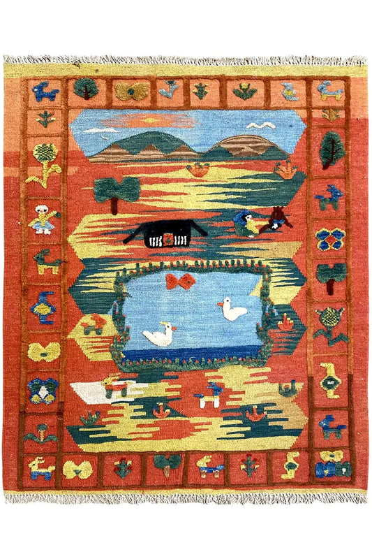 Kilim Qashqai  - 301892 (120x102 cm) - Premium Kelim from German Carpet Shop - Just €185! Shop now at German Carpet Shop