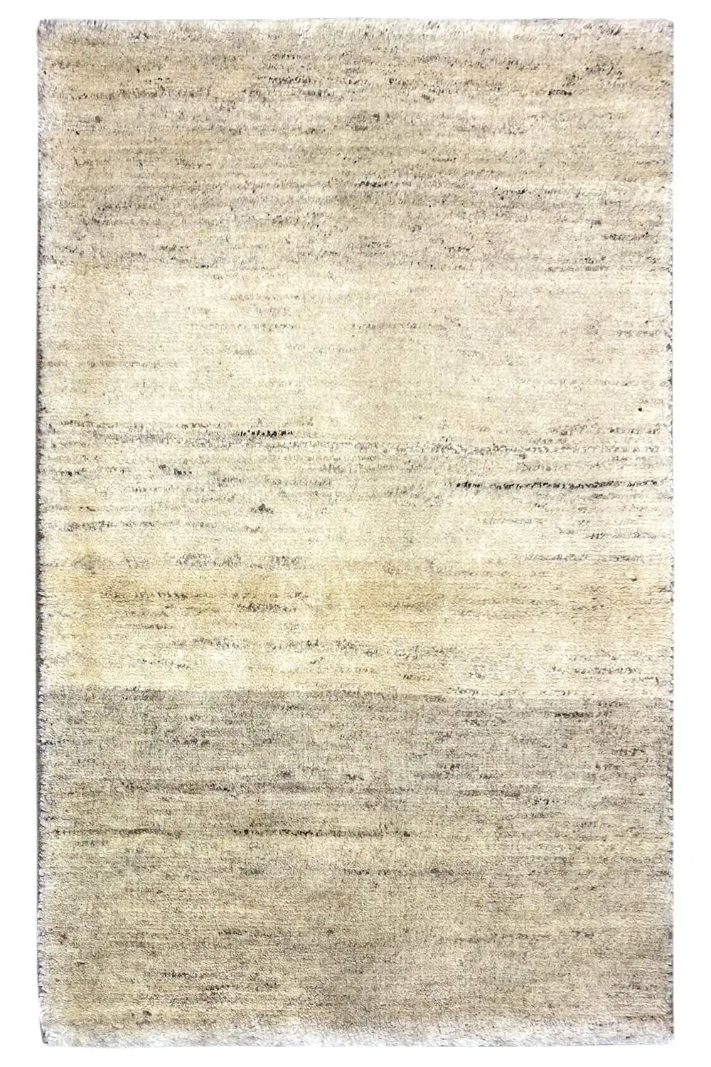 Gabbeh-Teppich 102x63 cm, hellbeige mit feinem Linienmuster und Fransen