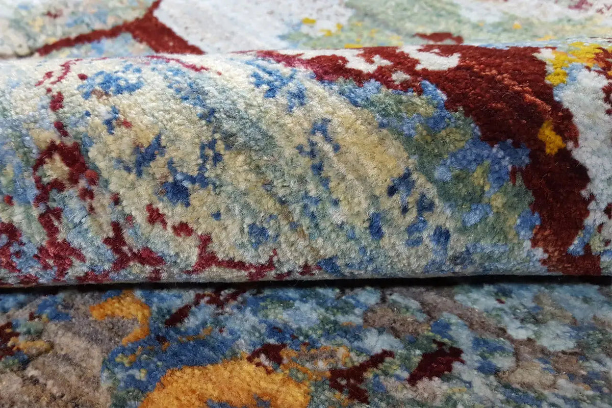 Gabbeh-Teppich Lori Detail: flaches Gewebe mit blau-roten Ornamentflächen