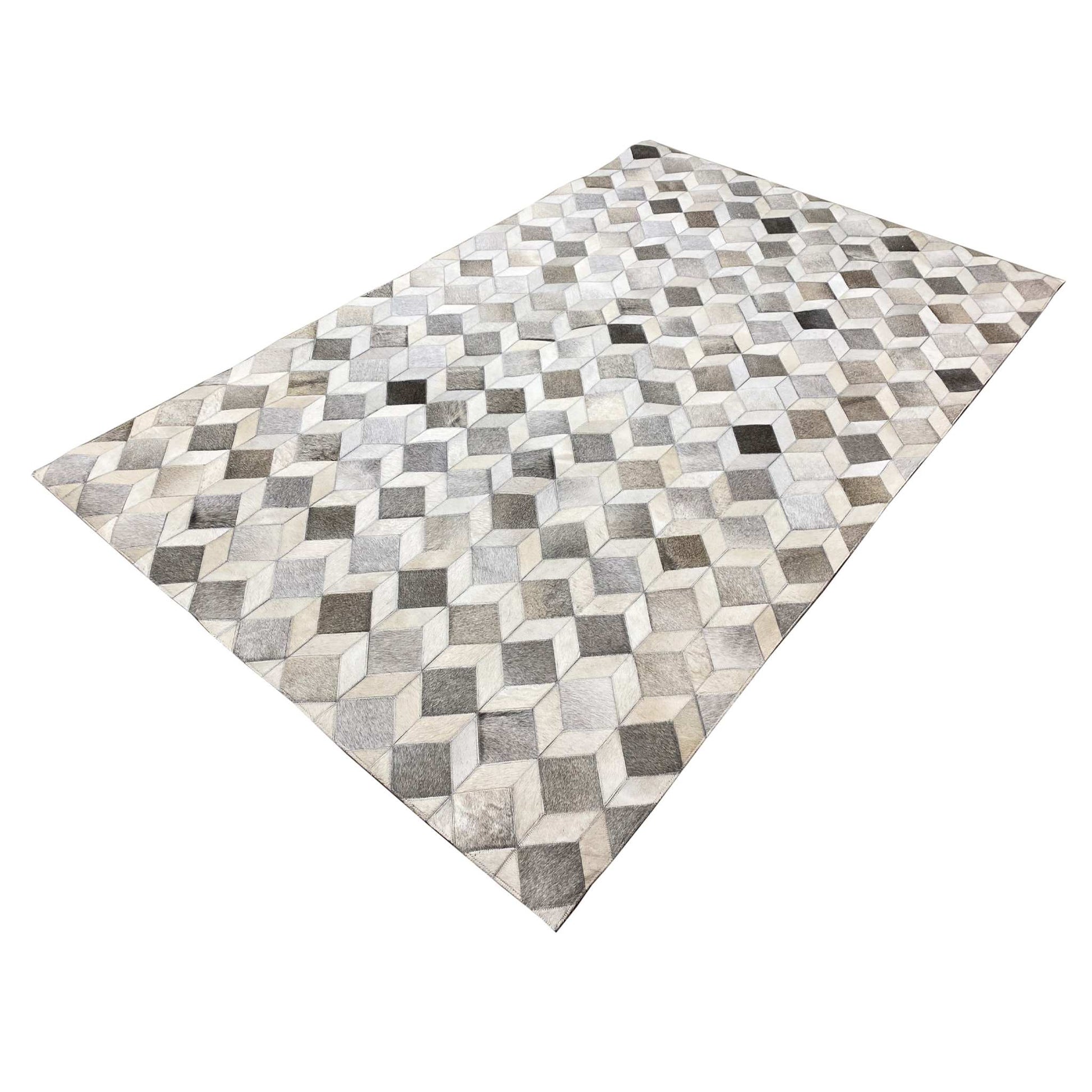 Geometrischer Kalbsleder-Teppich – 249x157 cm – Rutschfeste Rückseite - German Carpet Shop
