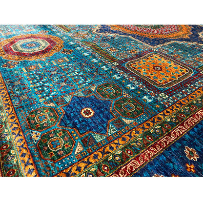 Afghanischer Mamluk Handgeknüpfter Teppich Blau 353x277 cm - German Carpet Shop