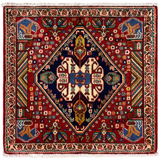 Poshti-Teppich 66x62 cm: roter Teppich mit mehrfarbigem Medaillonmuster