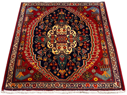 Teppich 67x60 cm quadratisch mit zentriertem Muster in Dunkelblau, Rot und Gelb