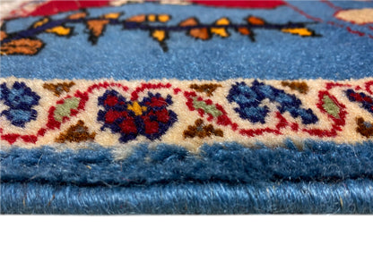 Poshti Teppich 65x63 cm Nahaufnahme am Rand: Bordüre und weiße Fransen