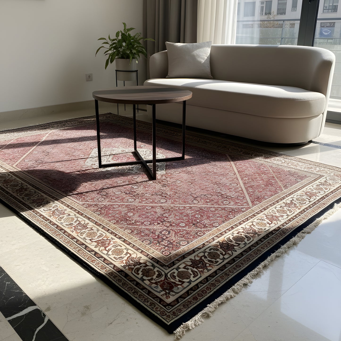 Wohnzimmer Klassischer Bidjar Orientteppich rot mit geometrischem Muster und Medaillon, 245x180 cm