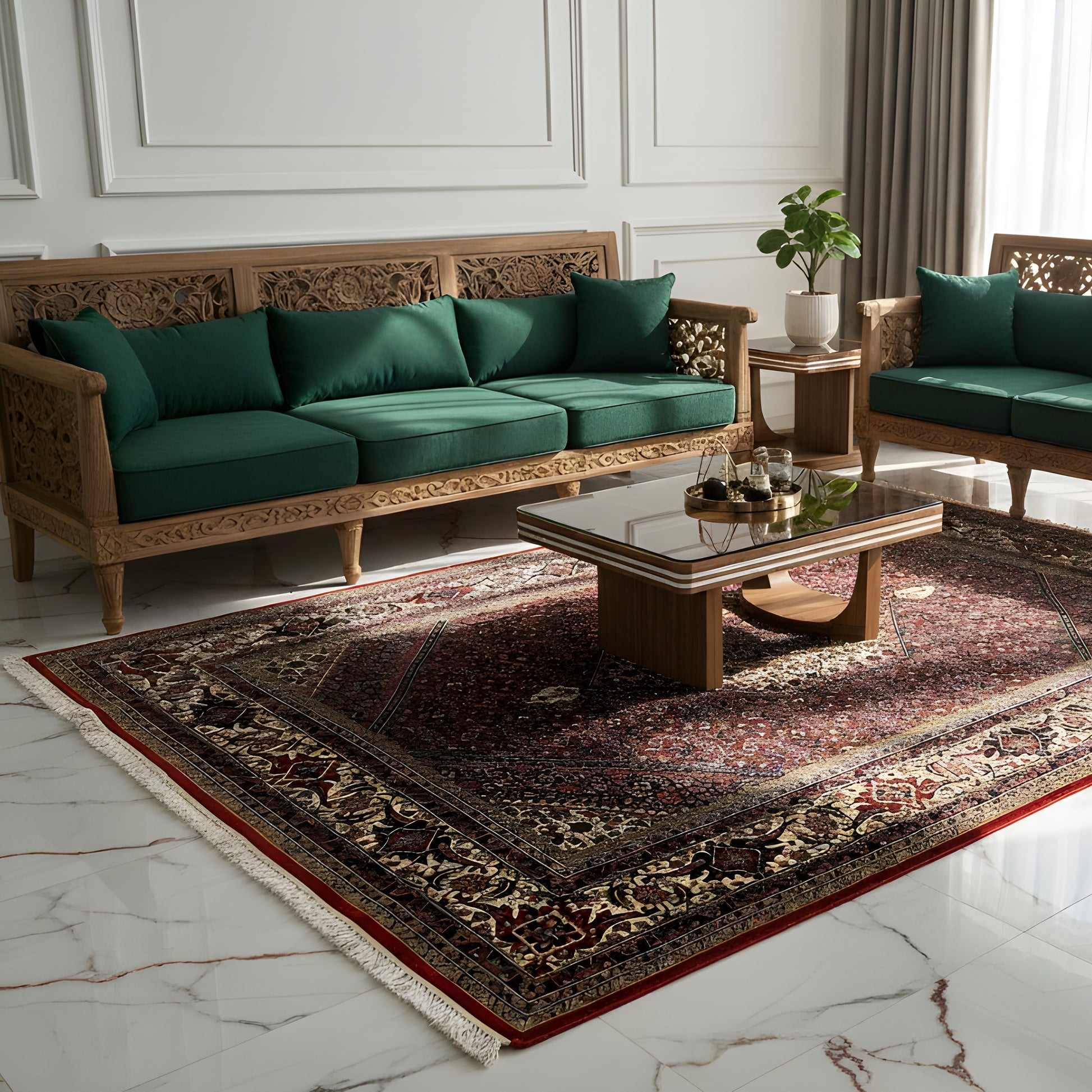 Wohnzimmer Orientalischer Bidjar Teppich rot mit Medaillonmuster – German Carpet Shop