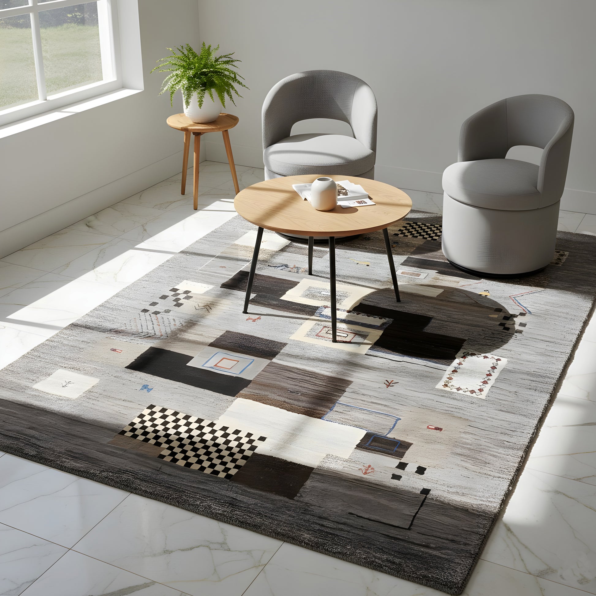 Wohnzimmer Handgeknüpfter Gabbeh Teppich in Grau mit Patchwork Muster