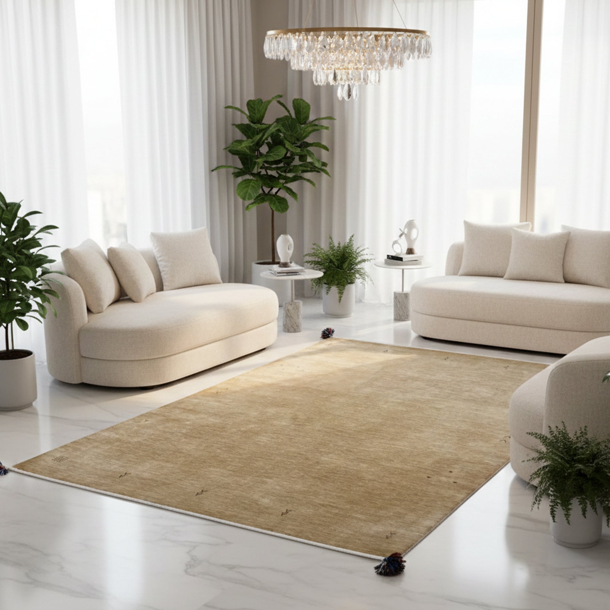 Wohnzimmer Loom Luri Teppich aus Wolle 196x142 cm in Naturfarbe