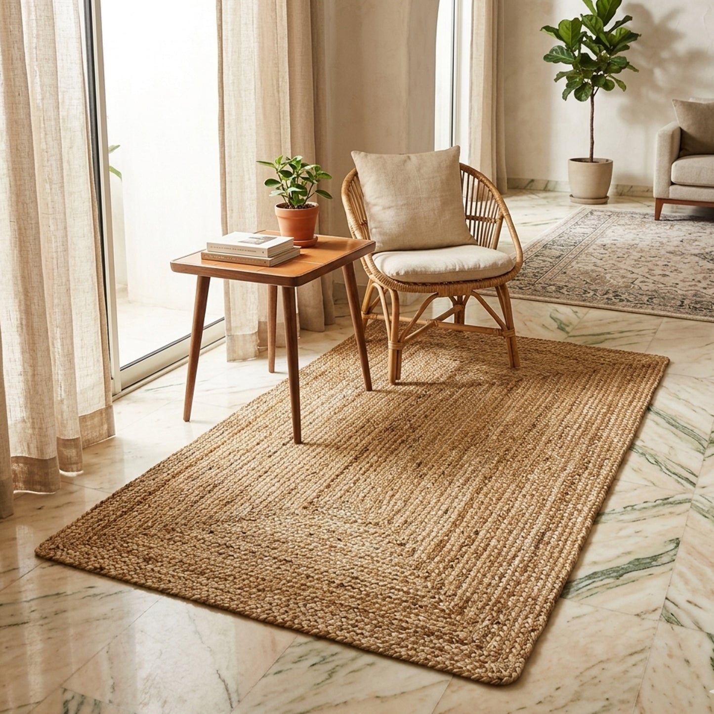 Wohnzimmer-Scandinavian style beige jute rug 60x110 cm