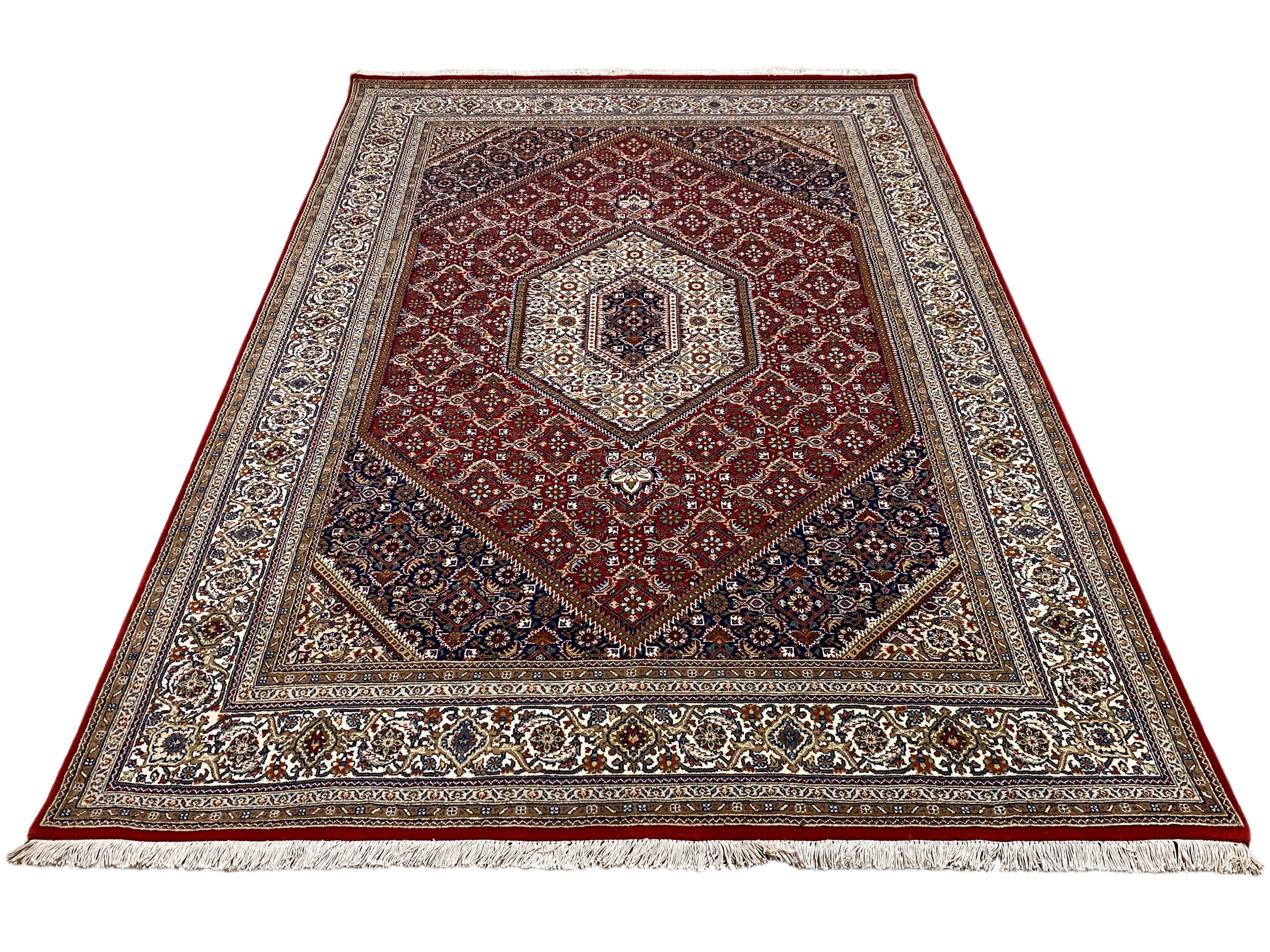 Bidjar Wollteppich handgeknüpft, orientalischer Stil in kräftigem Rot