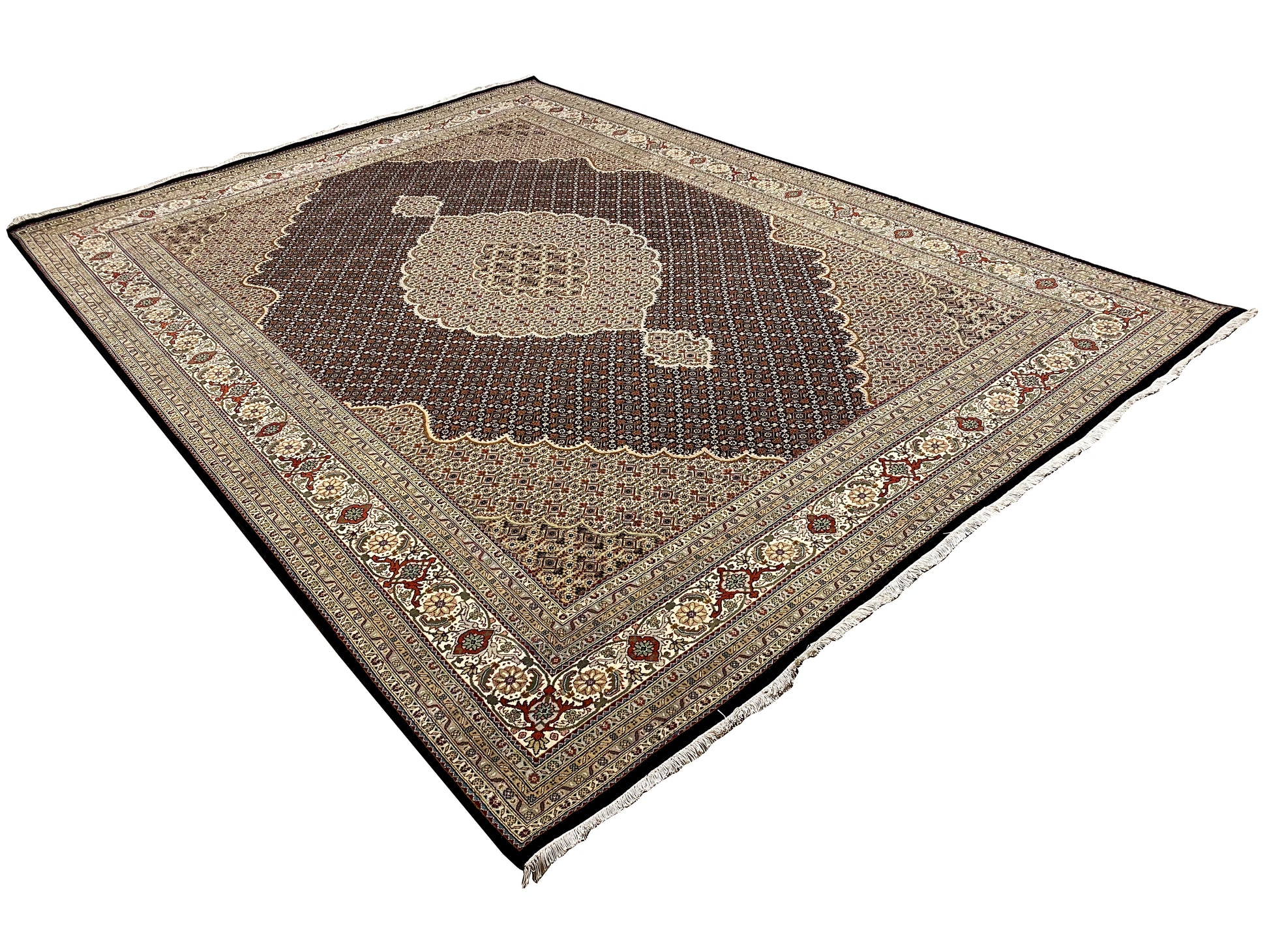 Hochwertiger Indo Tabriz Wollseide Teppich handgeknüpft