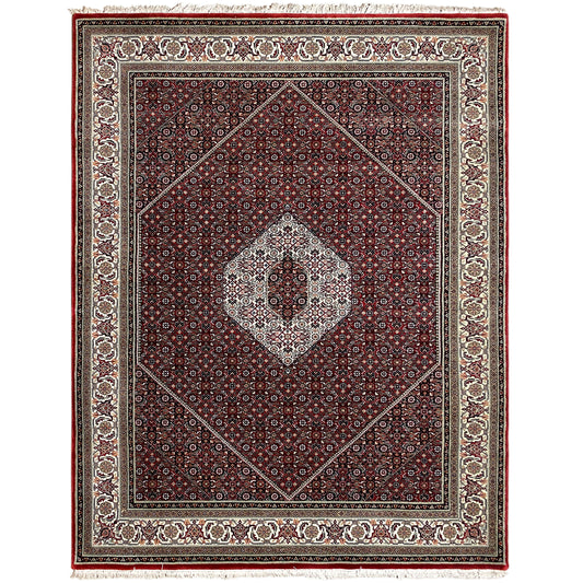Handgeknüpfter Bidjar Teppich aus Wolle in Rot und Creme, 241x175 cm