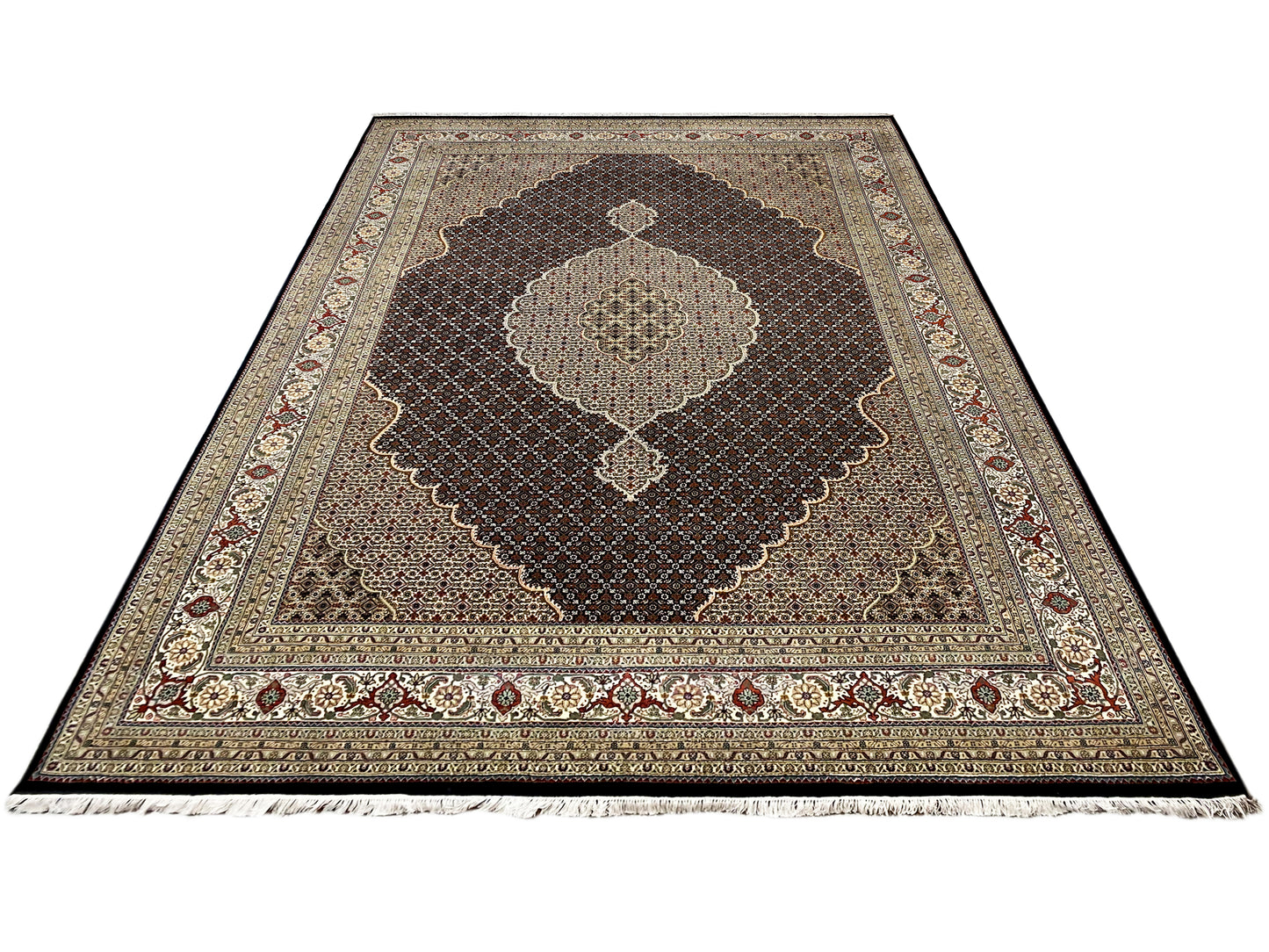 Persischer Indo Tabriz Teppich braun creme für Wohnzimmer