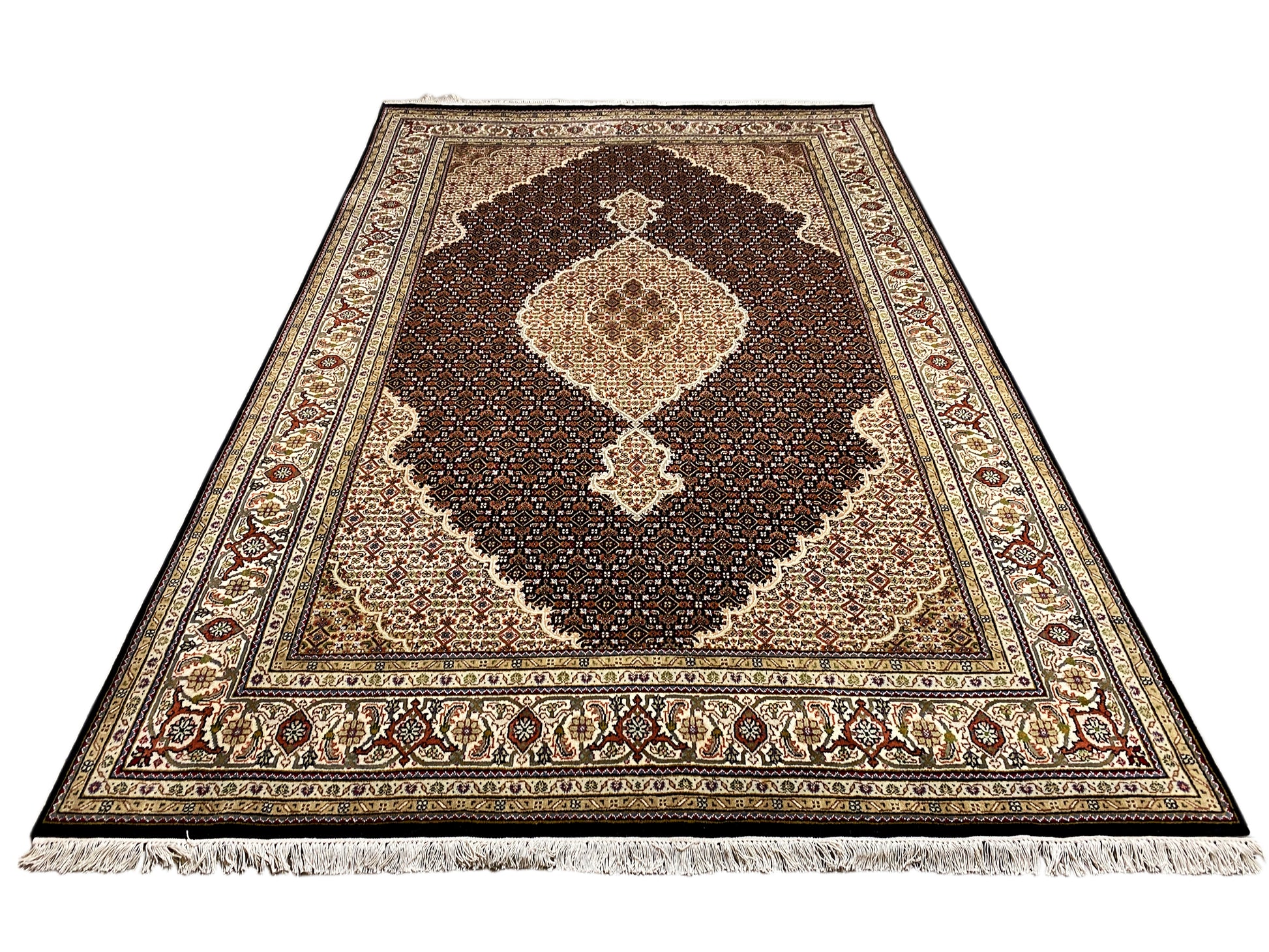 Persian style Indo Tabriz rug brown and cream for living room