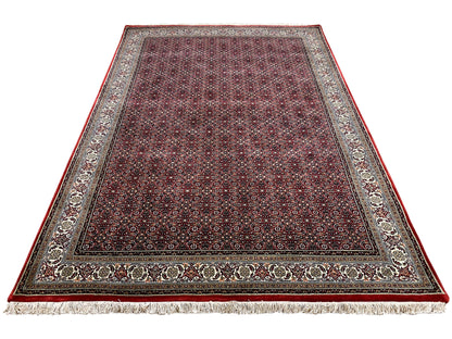 Roter und cremefarbener Perserteppich mit Allover-Geometrie